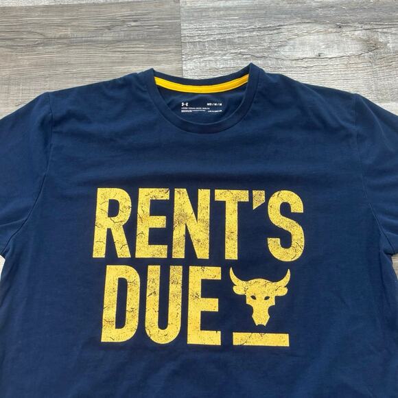 Under Armour Project Rock Rents Due Blue Mens Medium Heatgear Loose‎ Fit T-Shirt - Picture 1 of 10